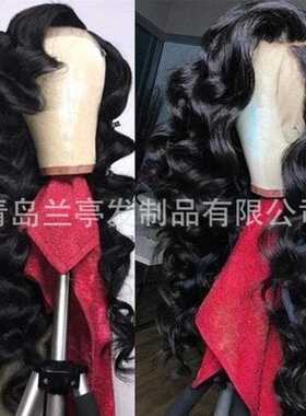 新款直销供销 欧美女士假发长卷发大波浪黑色化纤前蕾丝假发头套