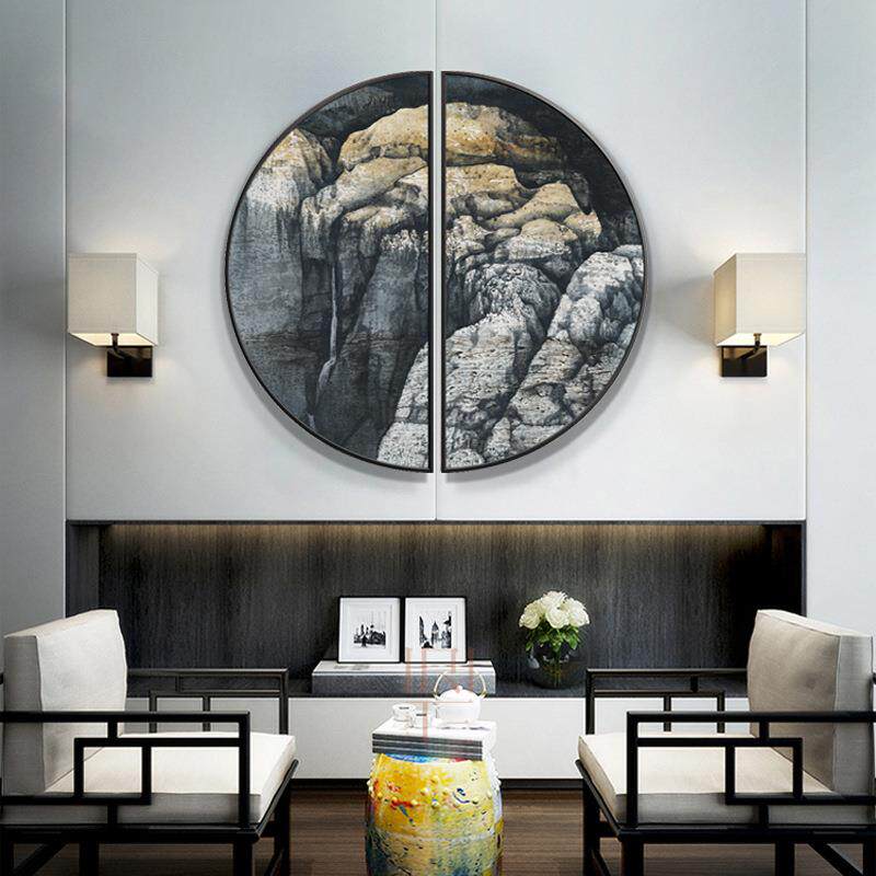 2020半新画中式装饰画禅风意圆形挂画水墨景壁画玄关书房墙样板房