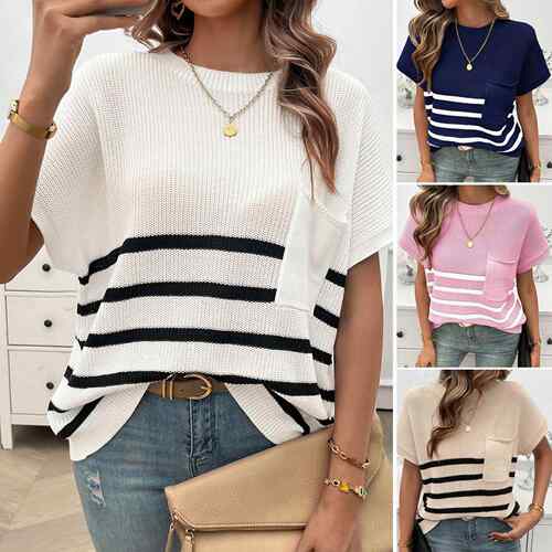 Women ' s Striped Print Sweater , Lightweight Drop Shoulder