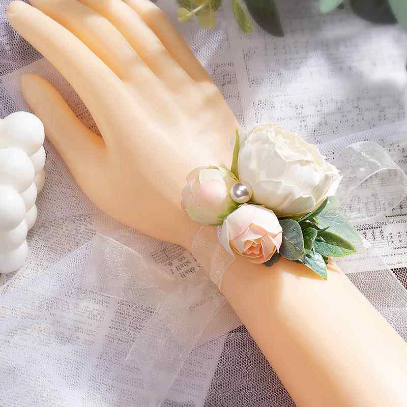 欧式简约婚礼小清新腕花娘婚礼手腕花西式伴娘团手花环婚纱手绑花
