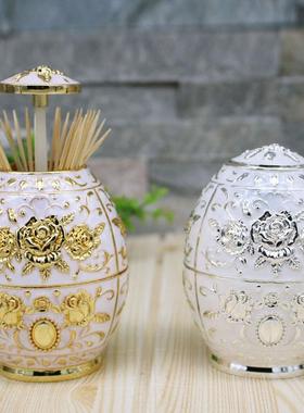 欧式蛋形手压自动按压式牙签筒金属滴胶个性牙签罐工艺品