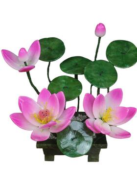 高档中式格石白荷花摆玉件仿真莲花盆景家居装饰客厅佛供奉风佛堂