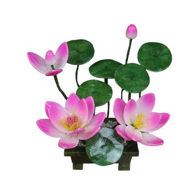 高档中式格石白荷花摆玉件仿真莲花盆景家居装饰客厅佛供奉风佛堂