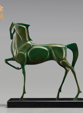 铜金岁月塞外将军驹马黄铜摆件工艺品抽象复古骏马书房玄关铜摆件
