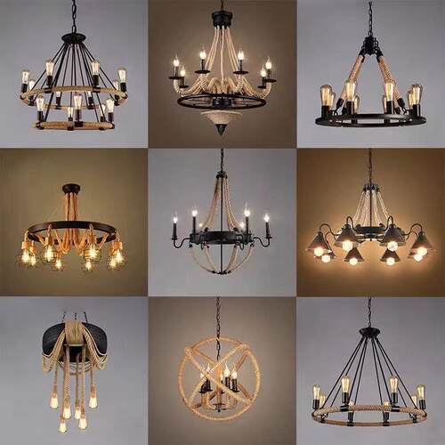 复古铁艺麻绳loft服装店理发店餐厅创意灯饰咖啡厅美式乡村吊灯