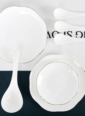 创意花边Sunflowe约简金边餐具套装欧送式家用碗骨瓷碟套装陶瓷碗