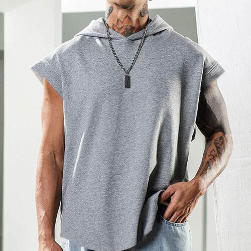 Men's sports youth print hooded sports sleeveless men's