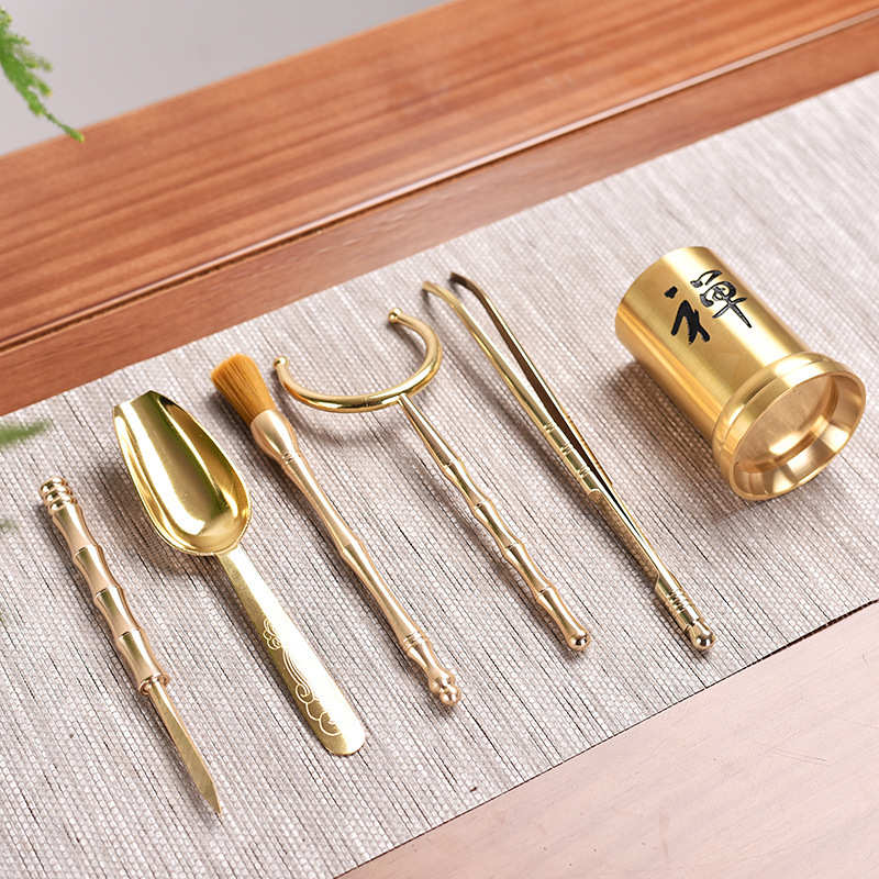 竹节纯铜茶道花瓶纯铜茶道禅字纯铜茶道六君子功夫茶具配件茶道批