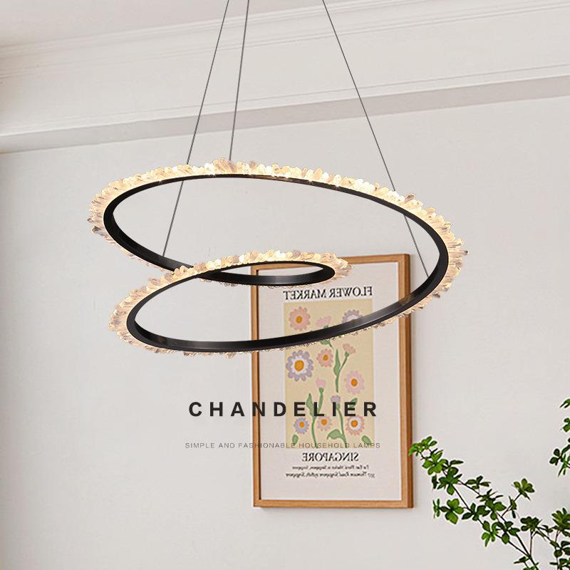 极简客厅吊灯天然水晶石设计师款家装餐厅灯房间主灯三色变光灯