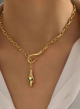 Retro Snake Necklaces for Women Men Gold Color Paperclip Cha