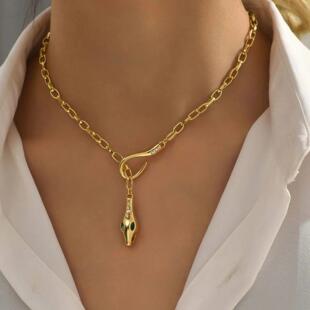Retro Snake Necklaces for Women Men Gold Color Paperclip Cha