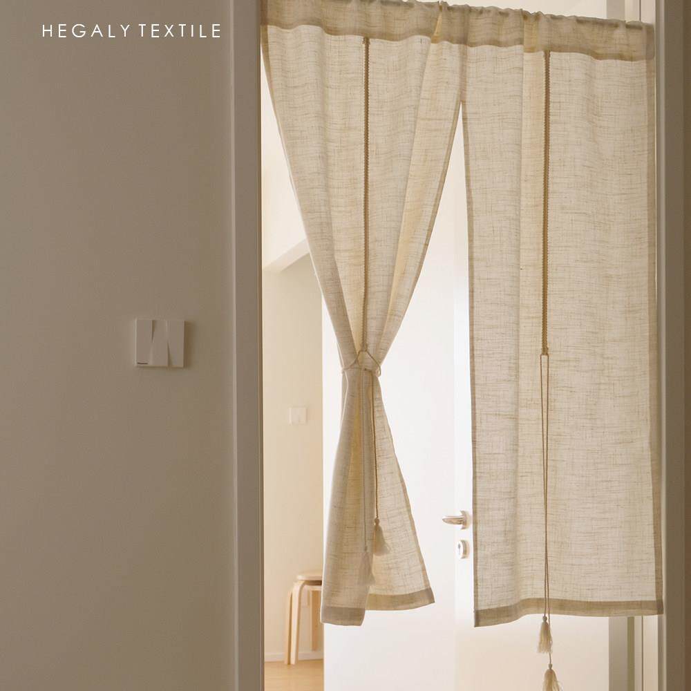 HEGALY 分片门帘亚麻系绳浅米色半帘出租屋隔断窗厨房窗帘风水帘