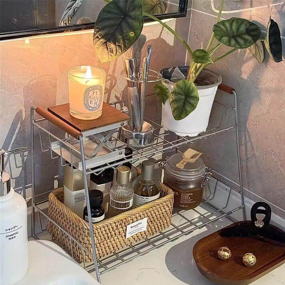 极简风不锈钢桌面杯子置物架厨房家用咖啡角收纳架化妆品展示架子