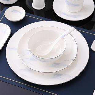 新中式 摆台餐具套组酒店饭店会所骨瓷饭厅盘碗碟用品酒楼包厢餐具