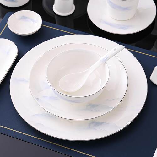 新中式摆台餐具套组酒店饭店会所骨瓷饭厅盘碗碟用品酒楼包厢餐具