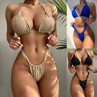 waist bikini women Split neck high hanging triangle