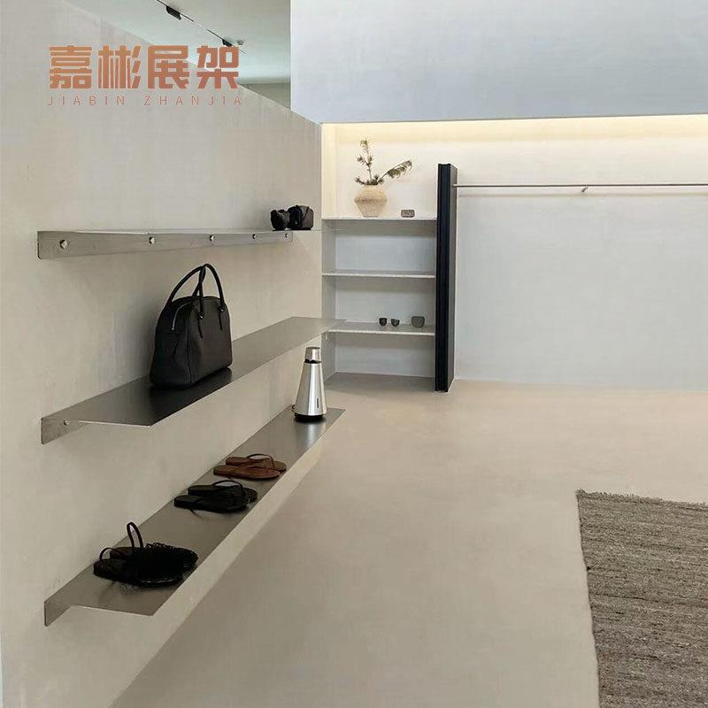 服装店鞋包展示架不锈钢实心层板封釉无指纹工艺上墙式层板置物架