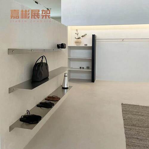 服装店鞋包展示架不锈钢实心层板封釉无指纹工艺上墙式层板置物架