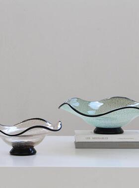 现代轻奢样板间桌面透明黑边鎏金果盘家居软装饰品装饰收纳玻璃盘