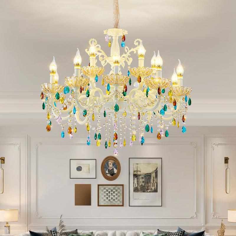 欧式水晶吊灯客厅别墅酒店白色浪漫餐厅蜡烛灯新款温馨彩色卧室灯