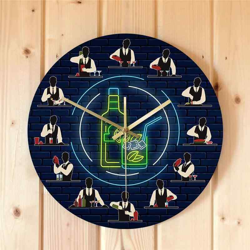 酒保调制鸡尾酒状态调酒师时钟酒吧清吧装饰挂钟酒俱乐部墙钟跨境