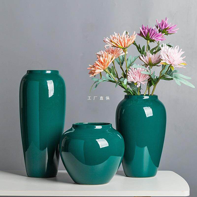 新中式花瓶陶瓷摆件客厅插花简约干花富贵竹装饰水培鲜花花盆绿色