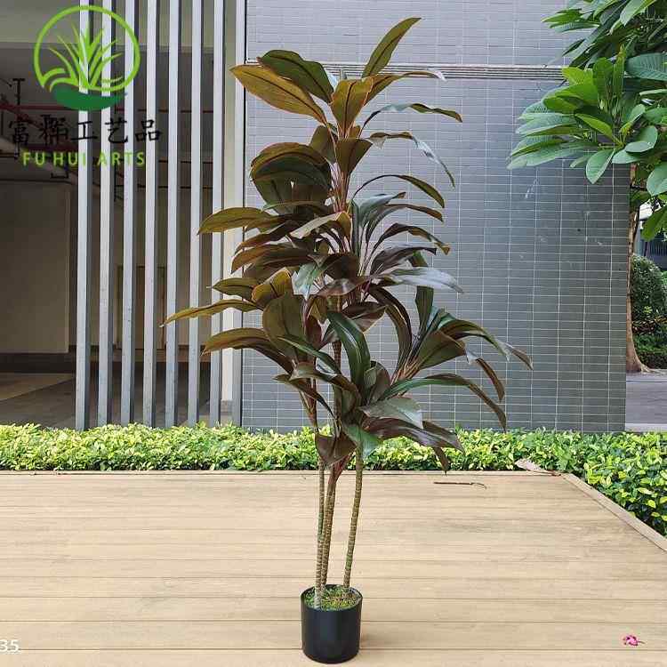 仿092真朱蕉秋栽红铁植组盆合造景仿真树装饰绿道具摆件厂家
