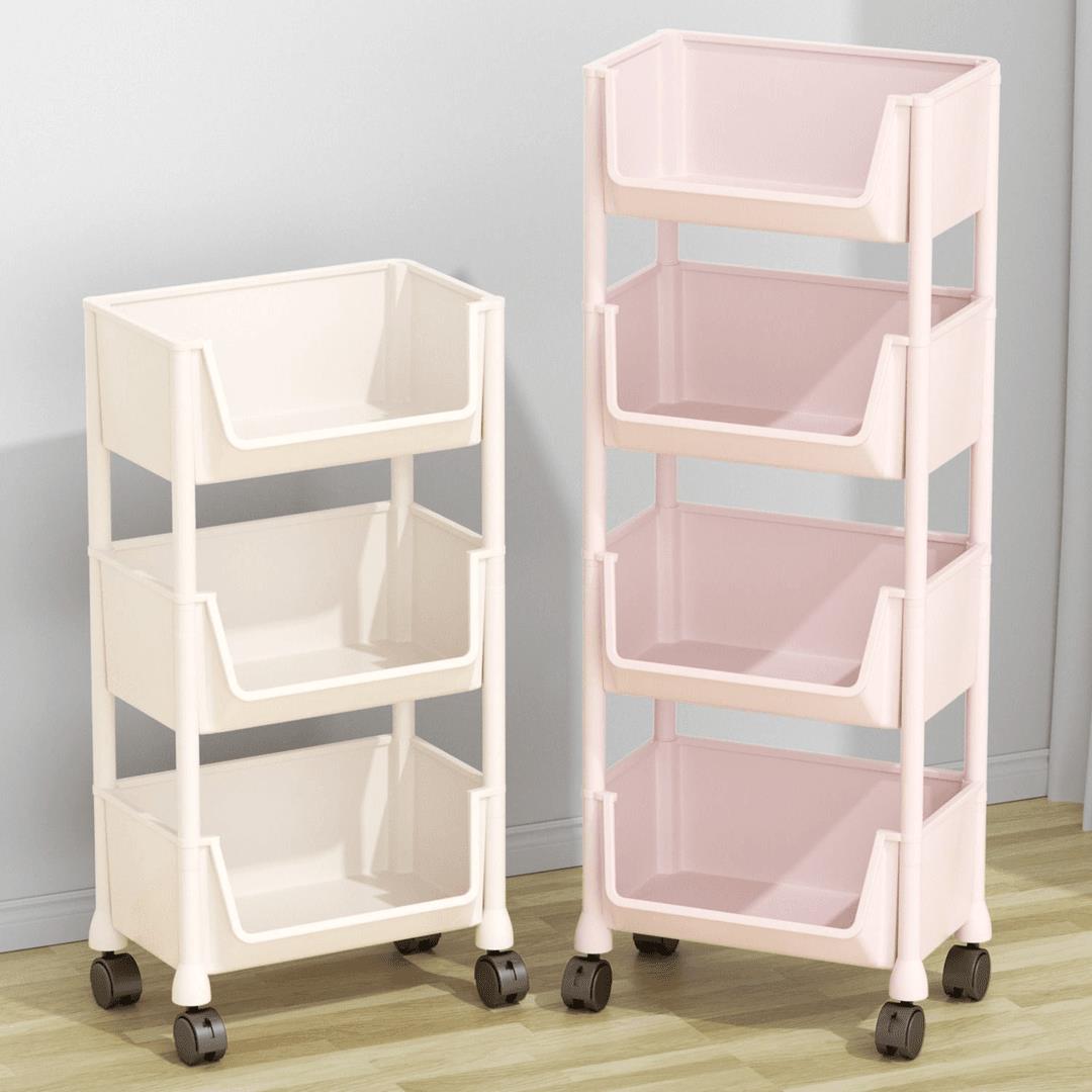 F新小推车置物架家用零食落地多层收纳书架移动厨房果蔬菜篮架