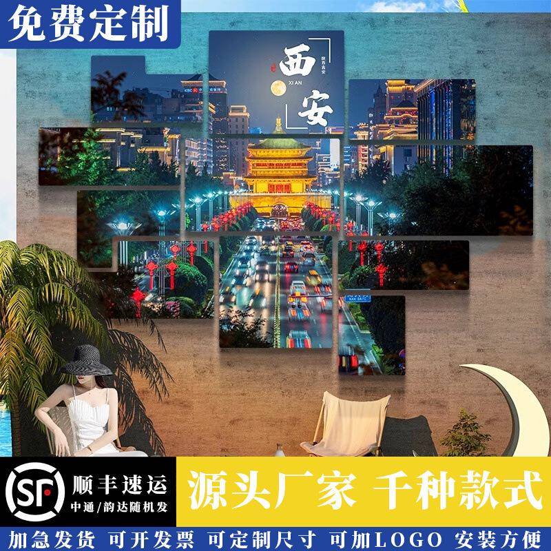 网红照片墙打卡墙城市名背景墙布置装饰餐饮火锅烧烤店墙面贴纸画