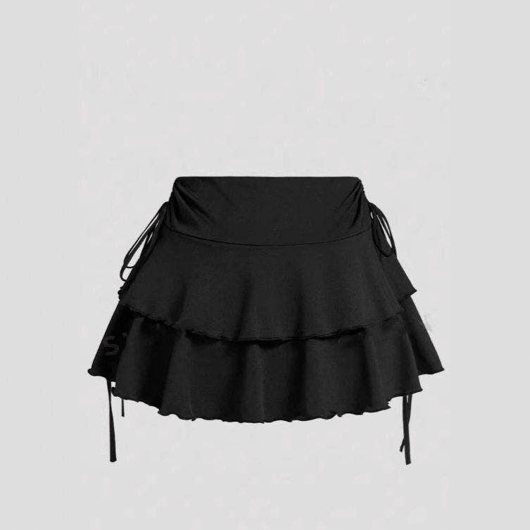 Women'S Solid/Floral Print Tiered Layer Skirt, Casual,