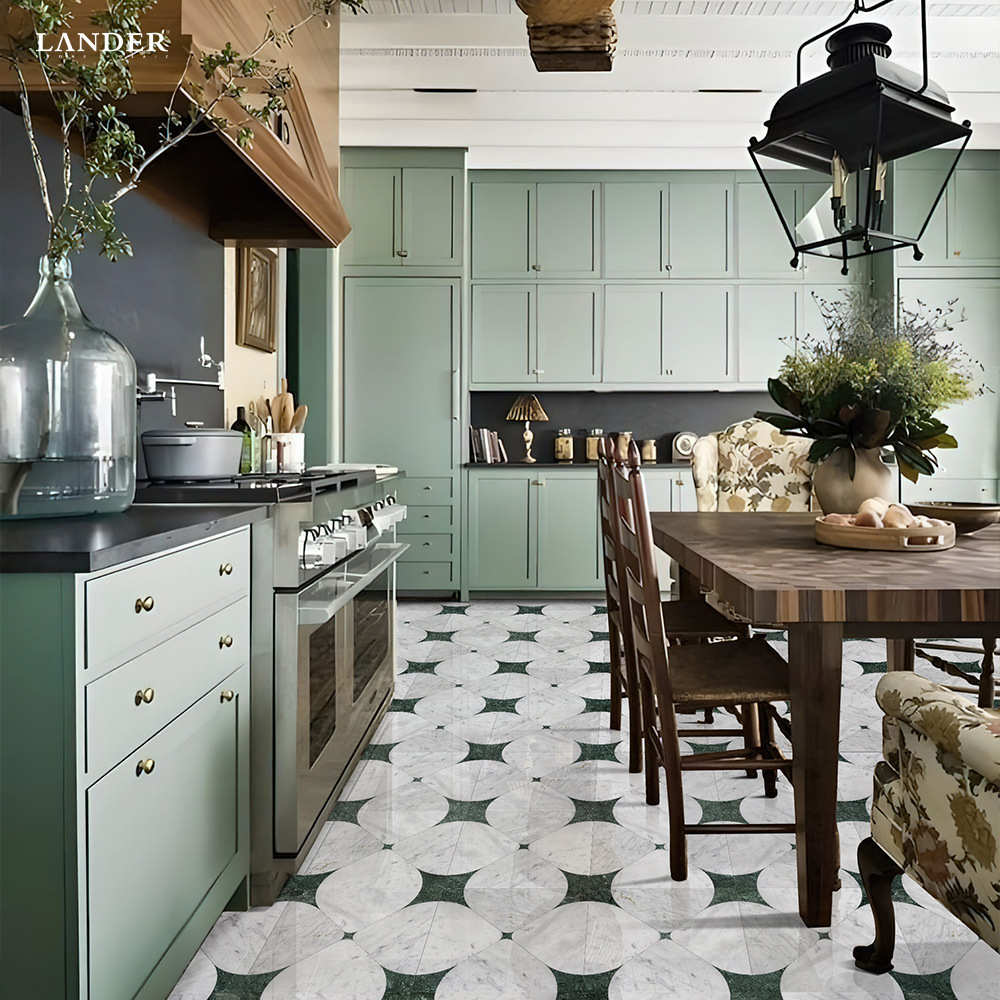 水刀马赛克大理石拼花酒店家装工装别墅装修轻奢复古现代风客餐厅