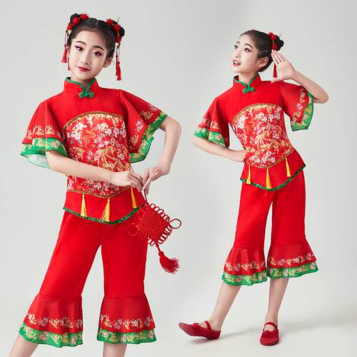 高档六一新款儿童歌舞蹈演出族幼儿舞蹈喜庆服开门红秧男女中民国