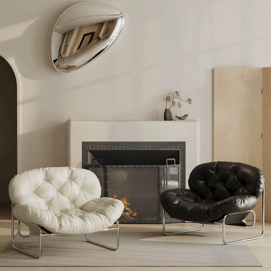 翰意式单人沙发极简轻奢奶油风休约闲FX001椅客中古风格厅复古酋