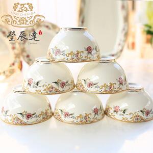 莹辰达陶瓷碗家用米饭碗6祇中式骨瓷饭碗小碗组合餐具套组小汤碗