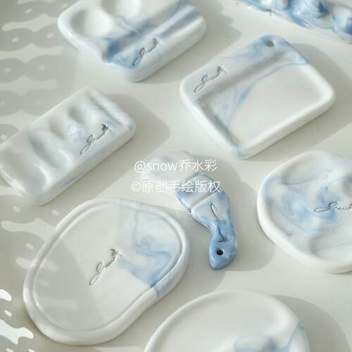 snow乔水彩手捏陶手工调色盘｜一物一拍 纯手工烧制微瑕 介意慎拍