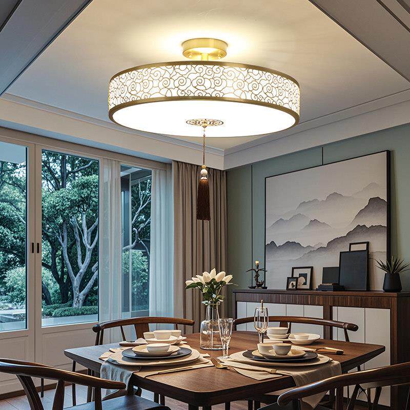 新中式全铜吊灯卧室饭厅房间书房吸顶灯轻奢客厅灯入户走廊走道灯