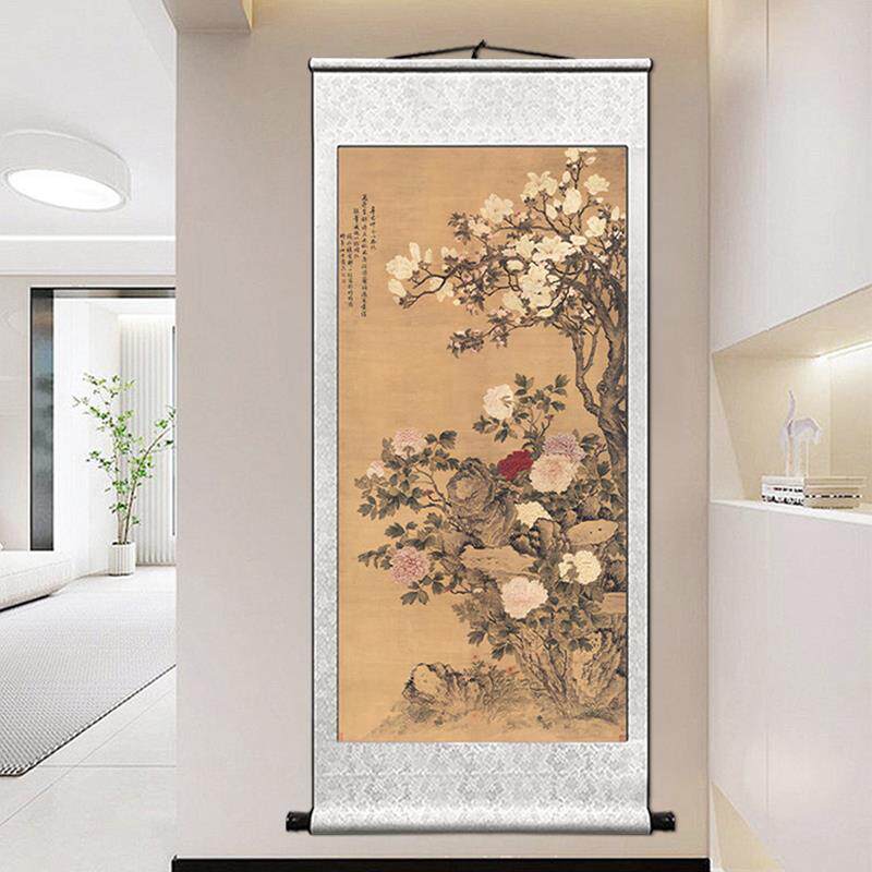 清邹一桂玉堂富贵牡丹花鸟图客厅挂画 画高清微喷覆制国画 画卷轴
