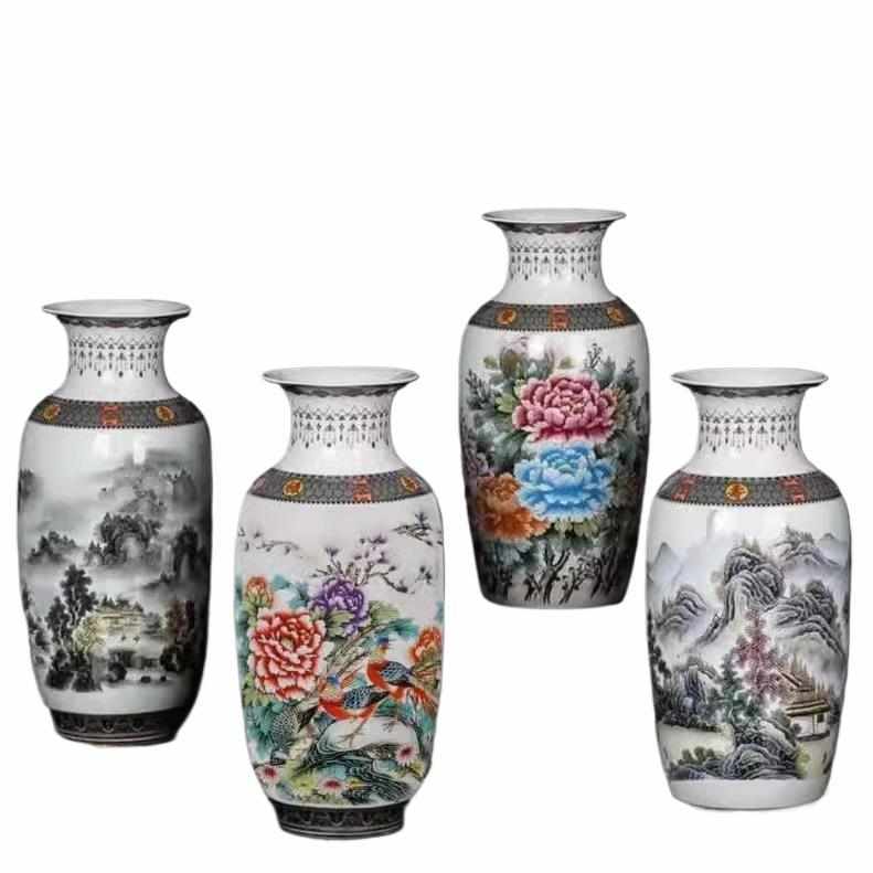 景德镇陶瓷仿古青花粉彩花瓶客厅电视柜博古架插花工艺装饰品摆件