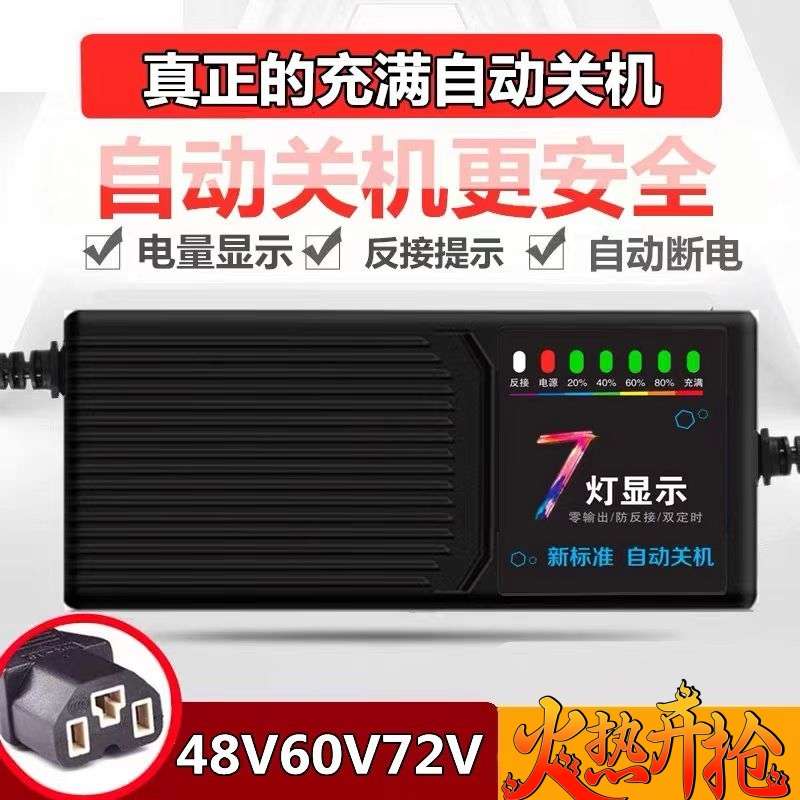 48V20AH22AH60V24AH72伏电动车石墨烯电池充电器智能关机断电通用
