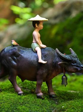 仿真水牛摆件桌面客厅装饰创意可爱牧童骑牛奋斗吉祥励志礼品礼物