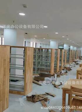 学校图书馆钢木书架大学阅览室展示架单双面定制钢质图书架多层