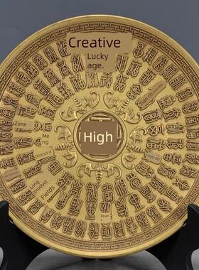 彷古铜器白府画铜盘收藏摆件高浮雕雕刻白府春画纯铜装饰陈列柜