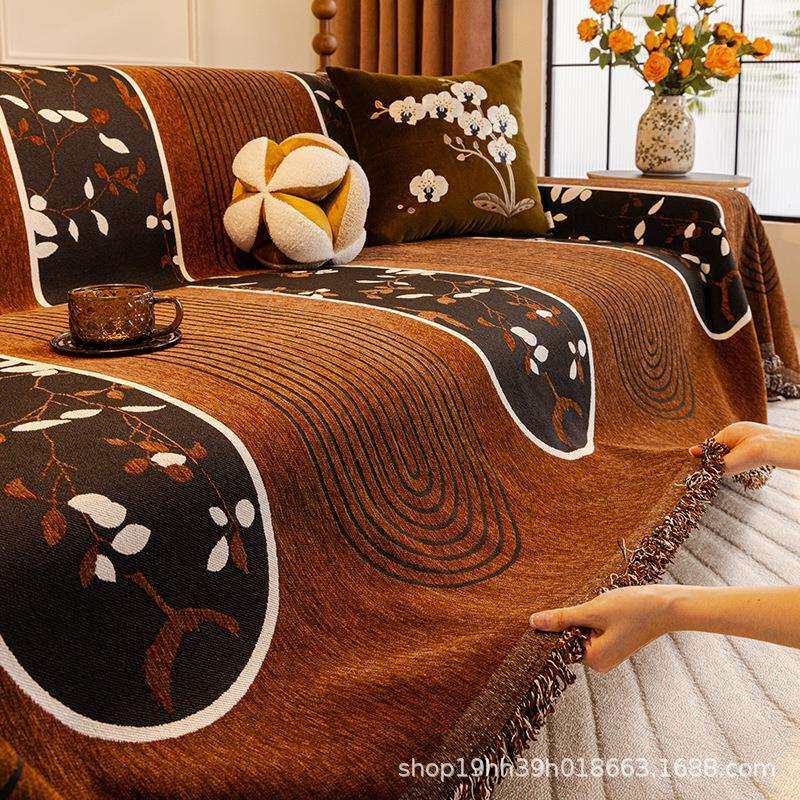 复古中古风沙发盖布沙发巾一整张全盖套罩垫沙发毯雪尼尔四季通用