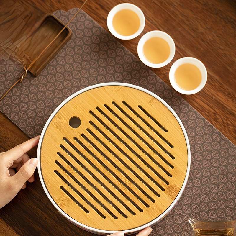 仿古珐琅彩万花干泡盘高档茶道配件茶盘中式泡台家用高颜值茶托盘