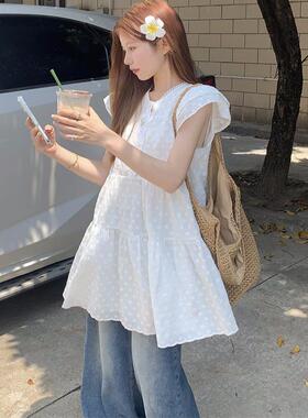 夏季新款设计感小众宽松短裙子大尺码胖MM法式白色蕾丝拼接洋装潮