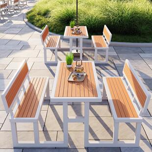 户外连体桌椅SFS商业庭花园防腐街餐桌合室外休闲塑木组带靠背长