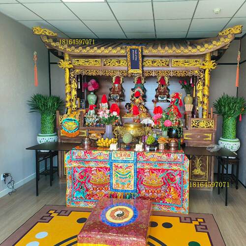 实木佛龛供桌神台带屋檐定制手工雕刻财神爷供台寺庙用家用供奉