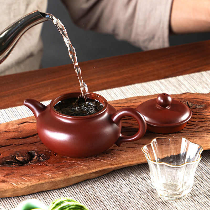 潮州入门级全手工朱泥手拉壶小容量冲罐泡茶壶紫砂壶功夫茶具宜兴