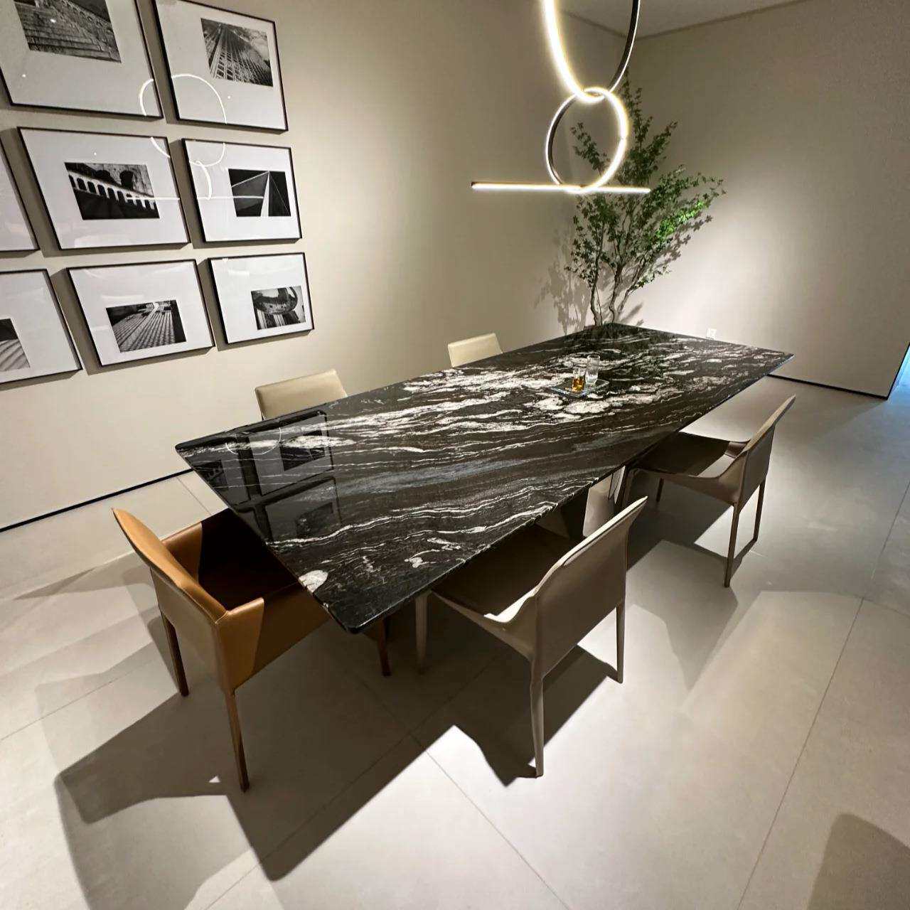 巴西原产宇宙黑天然奢石餐桌天然大理石餐桌子轻奢圆桌茶几