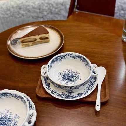 法瓷著名VB器型 出口中古兰花双耳碗碟套装复古白瓷青花咖啡杯